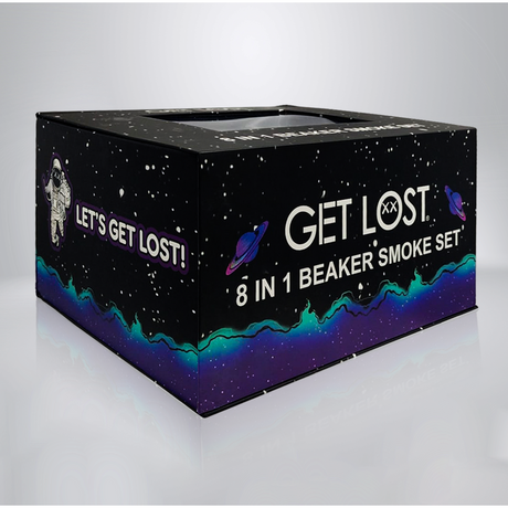 Box for Water Pipe Gift Set - 8 in 1 - Green Lady featuring space-themed design with astronaut and planet graphics, showcasing a premium smoking accessory kit.