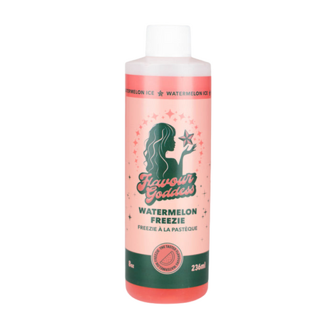 Bong Water Enhancer - 8oz bottle with pink and green label, featuring Watermelon Freezie flavor for enhancing bong smoke with smooth, flavorful hits.