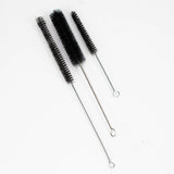 Glass Cleaning Brush Set - 3pcs: Three long brushes with twisted wire handles and dense black bristles, ideal for cleaning glassware and smoking accessories.