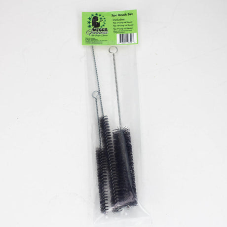 Glass Cleaning Brush Set - 3pcs in a clear pouch, featuring three twisted-wire brushes with looped ends for cleaning narrow tubes and glass accessories.