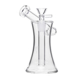 6 Hourglass Sidecar - Clear: A compact glass bubbler with a sculpted hourglass base, side-mounted mouthpiece, and built-in downstem for smooth water filtration.
