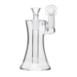 6 Hourglass Sidecar - Clear: A sleek glass bubbler with an hourglass base, side-mounted mouthpiece, removable bowl, and built-in downstem for smooth filtration.