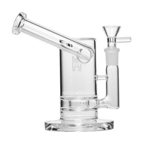 6 Sidecar - Clear water pipe with hourglass base, side-mounted mouthpiece, built-in downstem, crafted from borosilicate glass, for smooth filtration and modern design.