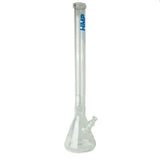 26 Glass Bong Beaker with removable down-stem, ice pinch, and blue HMP logo, offering stability and smooth filtration through borosilicate glass.