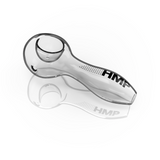 4 Glass Spoon: clear glass pipe with visible black text and a clear handle, designed for affordability and simplicity, ideal for beginners.