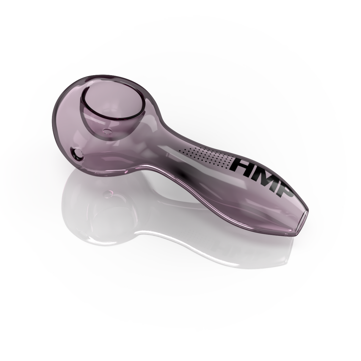 Close-up of the 4 Glass Spoon, showcasing its intricate design and black text, highlighting its quality as a starter pipe by HMP.