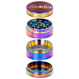 4pcs Metal 2.2 Magnetic Grinder with a multicolored metal design, featuring a magnetic cap and kief catcher for efficient herb grinding.