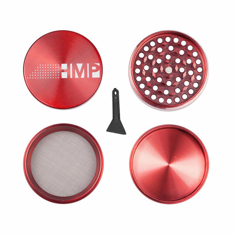 4pcs Metal 2.2 Magnetic Grinder, featuring a red circular design with a sieve-like pattern, ideal for efficient herb grinding with magnetic lid.