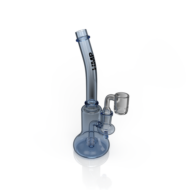 7 Dab Rig - Blue features an hour-glass shape with a showerhead percolator, flared mouthpiece, and slightly bent neck for comfortable use.