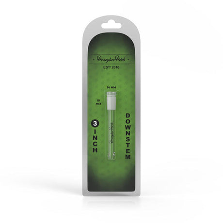 Downstem 3 - Clear, a plastic downstem in packaging, essential for smooth hits, compatible with 18mm male joints, enhancing smoke diffusion and cooling.