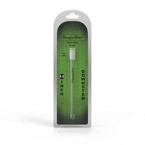 Clear plastic tube in packaging, Honeybee Herb Downstem 5.5, designed for smoke diffusion, compatible with 18mm male jointed water pipes.