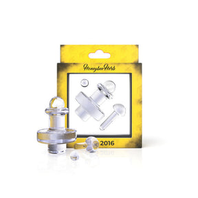 Close-up of the Galaxy Stardust Terp Slurper Set - Gold, showcasing a glass bottle design with a marble and dumbbell for enhanced dabbing functionality.