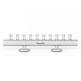 Horizontal Banger Holder - 10 Slots: Glass holder with nozzles, designed to organize and protect up to 10 male bangers, featuring a sleek horizontal design.