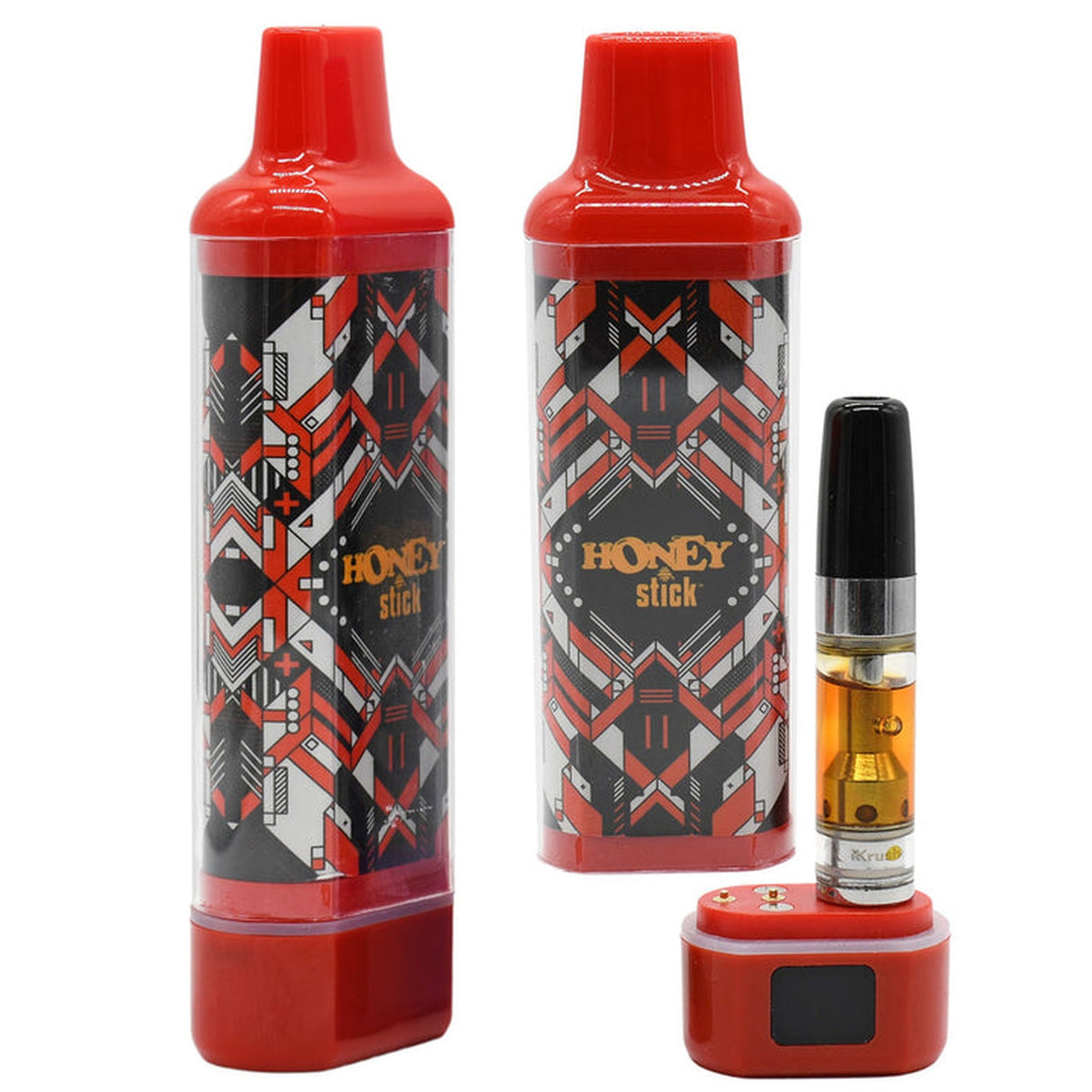 Clear Concealer 510 Thread Battery, a discreet cartridge battery, showcased in a close-up red and black container, highlighting its compact, user-friendly design.