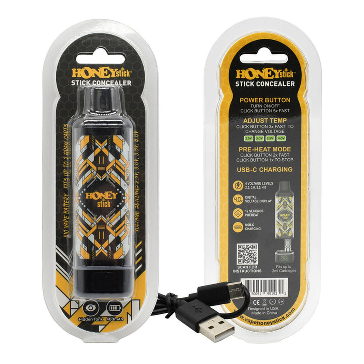 Clear Concealer 510 Thread Battery - 15 units, a sleek vape battery with discreet design, USB-C charging, and variable voltage settings for versatile vaping experiences.