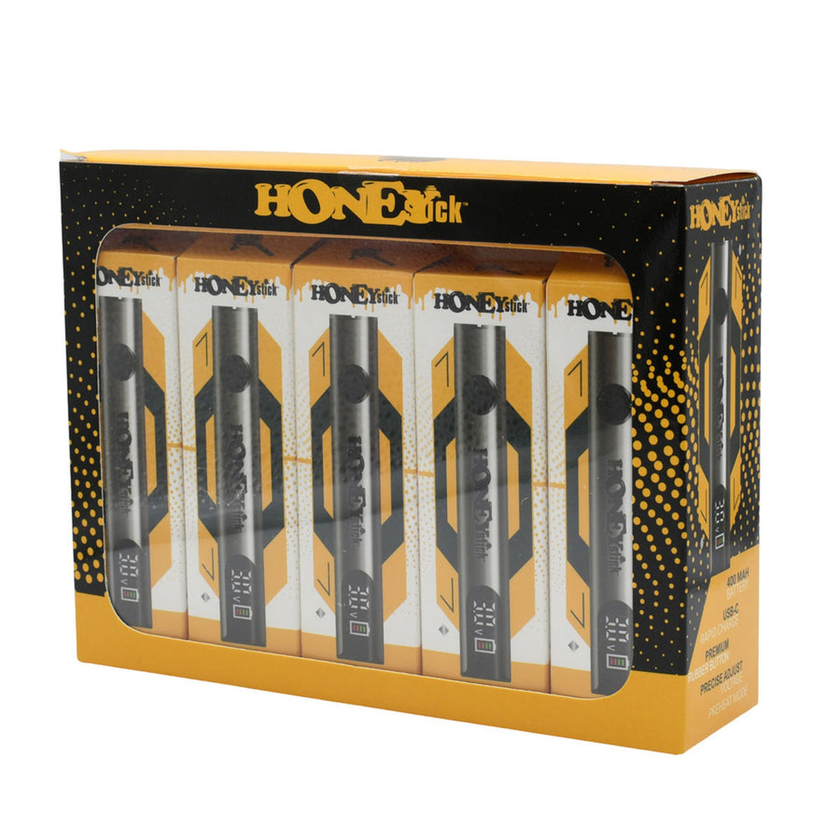 Digital 510 Thread Battery with precise voltage adjustment, shown in a box, highlighting seamless compatibility with 510 cartridges and USB-C rapid charging feature.