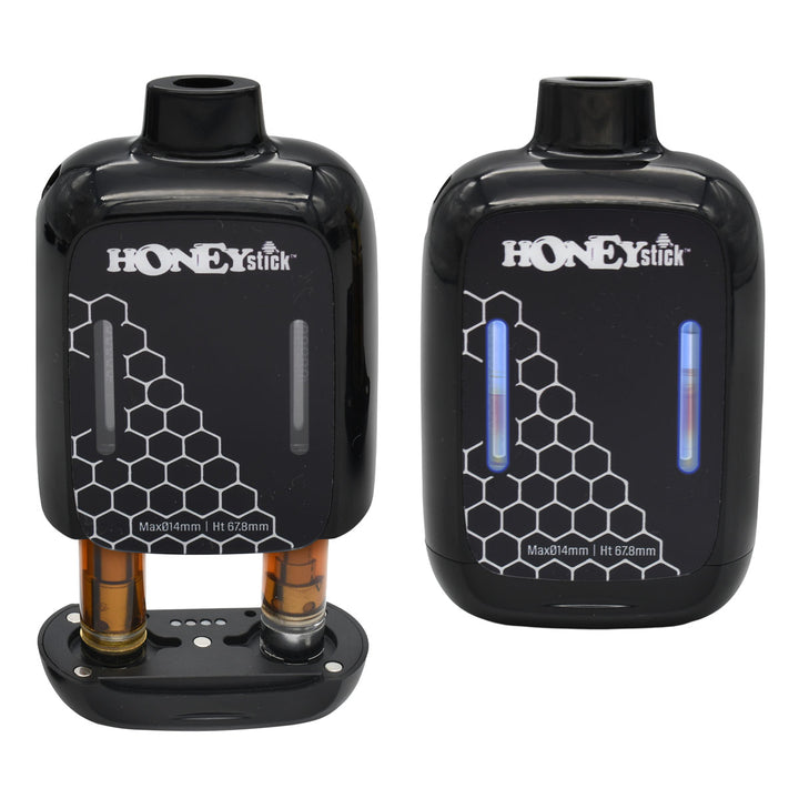 Duo Auto Draw VV Plus 510 Battery - Black & Green, featuring two illuminated charging units for 510 oil cartridges, honeycomb-patterned faceplate, and dual-cartridge compatibility.