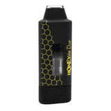 HoneyStick DUO cartridge 510 Thread Battery with black rectangular design, yellow honeycomb graphics, and dual cartridge visibility through a window for oils and waxes.