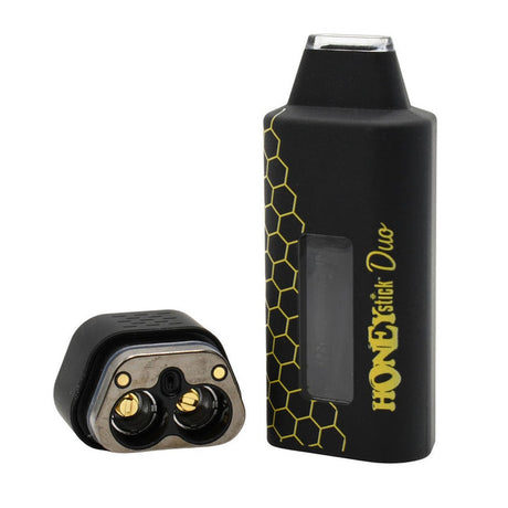HoneyStick DUO cartridge 510 Thread Battery with magnetic connector, draw-activated system, and display window, designed for dual 510 thread cartridge use.