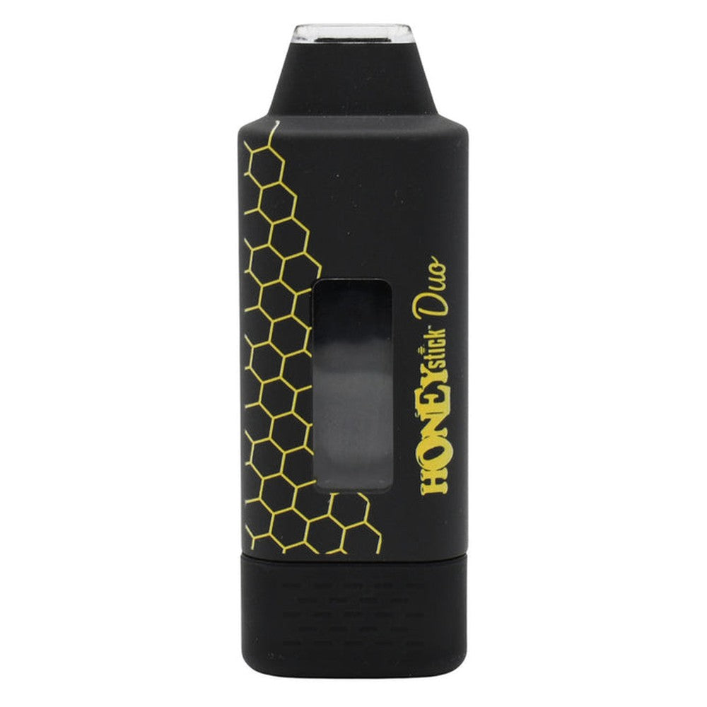 HoneyStick DUO cartridge 510 Thread Battery, featuring a black honeycomb design, supports dual 510-thread cartridges with a draw-activated, button-free mechanism.