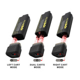 HoneyStick DUO 510 Thread Battery showing slide positions for single or dual cartridges with visible USB-C charging port.