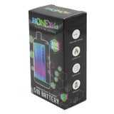 Interactive Concealer 510 Battery - Multicolor box featuring a cellphone image, text details, and logos, highlighting its compatibility with most 510 cartridges.