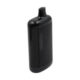 Glossy black vape device with honeycomb pattern; buttonless, draw-activated, compatible with 510 cartridges. Features a built-in mouthpiece and discreet design for portability.