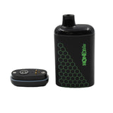 Interactive Concealer 510 Battery - Multicolor: A sleek, matte black handheld vaping device with a green honeycomb pattern and HONEYstick branding, featuring a detachable tank/mouthpiece.