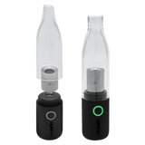 HoneyStick Lil Ripper E-Rig close-up, showcasing its sleek design, glass mouthpiece, and black container, highlighting its portable and powerful vaping functionality.