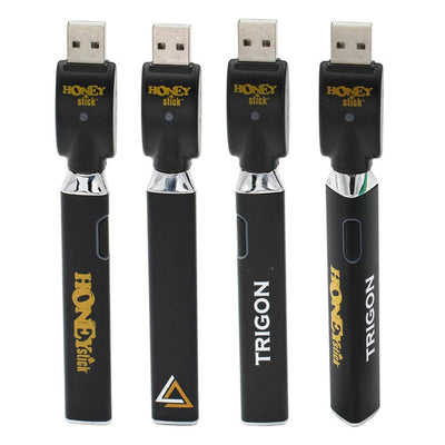 Trigon 510 Thread Battery, triangular design, sleek button, compact; ideal for vaping with 500mAh capacity and customizable temperature settings for enhanced user experience.