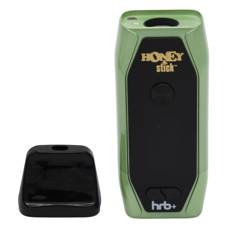 HoneyStick HRB+ Dry Herb Vaporizer in metallic green with detachable mouthpiece, LED display, and digital controls for adjustable temperature settings.