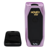 HRB+ Dry Herb Vaporizer with removable mouthpiece, showcasing its compact design, LED display, and ceramic heating chamber for efficient dry herb vaporization.