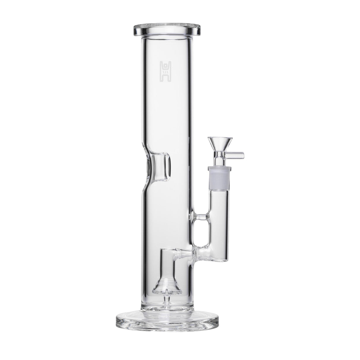 12 Tube Bong - Clear with flat base, vertical chamber, internal percolator, side downstem, and removable slide; crafted from borosilicate glass for smooth, reliable use.