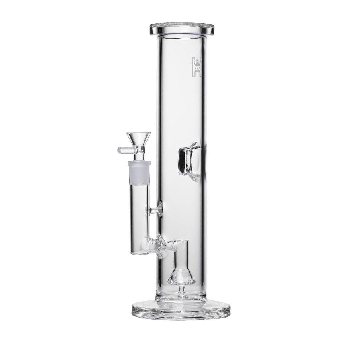 12 Tube Bong - Clear: Straight tube design with downstem, bowl, internal diffuser, and ice catcher. Handcrafted borosilicate glass for smooth, filtered smoking experience.