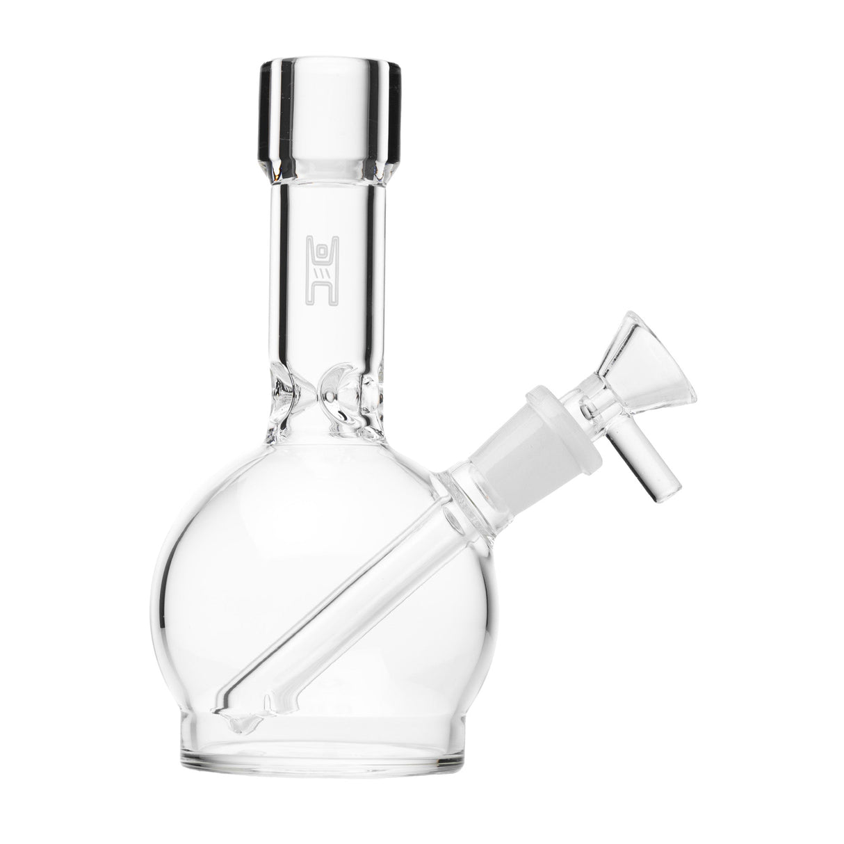 6 Ball Bong - Clear, featuring a round base, angled downstem, removable bowl, handcrafted from borosilicate glass for smooth, compact, and durable use.