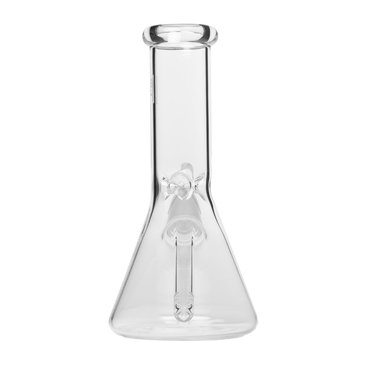 9 Beaker Bong - Clear with broad base, straight neck, internal down-stem, and ice catcher. Includes 14mm joint, 5-inch downstem, and flower bowl.