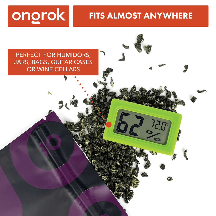 Digital Hygrometer - 6 pack with mini LCD displays for temperature and humidity monitoring, ideal for compact storage in jars, bags, and cases.