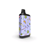 Blazy Susan Secret Box Battery, a compact vaping device, features a purple sleeve with cannabis-themed icons and branding, designed for versatile cartridge use.