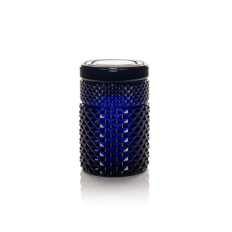 Twenties Collection Stash Jar: A cobalt-blue, textured, cylindrical glass container with an airtight lid, designed for elegant storage and everyday use.