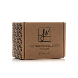 Kraft-paper box labeled with JW logo, THE TWENTIES COLLECTION, and STASH JAR by Jess Hart, indicating packaging for Jane West Twenties Collection Stash Jar.