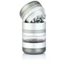 GR8TR Jar Body Grinder 2.2 features a four-piece design with a toothed top, clear middle chamber, and bottom kief catcher for efficient herb grinding.
