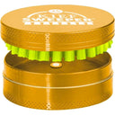 Compact Kief Sweeper Brush: A round, three-piece tool with nylon bristles for collecting kief in herb grinders, featuring a durable aluminum body and twist-to-clean design.