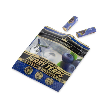 Flavored Filter Tips Display Box - 2 pack (Carton of 50), featuring a blue packet with text, showcasing King Palm's natural corn husk filter tips.
