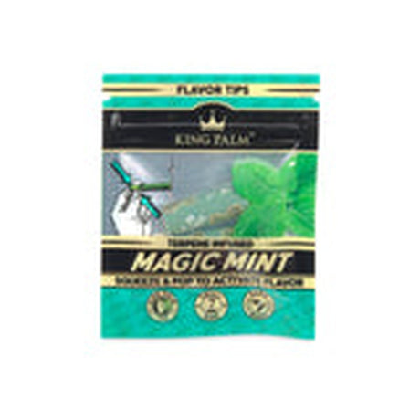 Flavoured Filter Tips Display Box - 2 pack (Carton of 50), featuring close-up of a packet highlighting King Palm's mint-flavored corn husk filters with flavor bead.