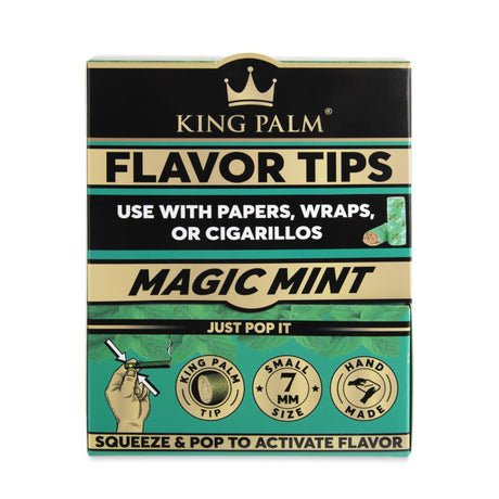 Flavoured Filter Tips Display Box - 2 pack (Carton of 50), featuring King Palm logo, ideal for enhancing joints with flavor beads in corn husk filters.