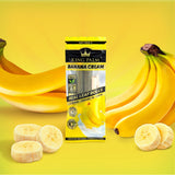 Mini Pre-Rolled Cones - 2 pack - 20 units - Banana Cream Flavoured, featuring banana cream packaging with bananas, emphasizing terpene-infused flavor capsules and convenience.