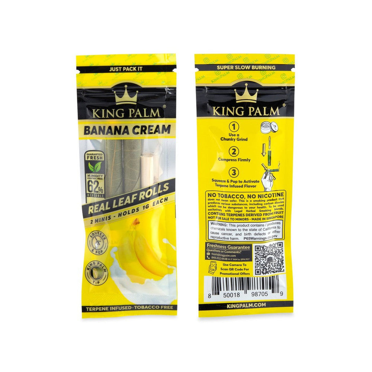 Mini Pre-Rolled Cones - 2 pack - 20 units - Banana Cream Flavored, displayed in yellow packaging with black text and logo.