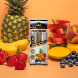 Mini Pre Rolled Cone - 2 pack - 20 units - Passion Fruit Flavoured, featuring fruit imagery, highlighting its terpene flavor capsule technology for enhanced smoking experience.