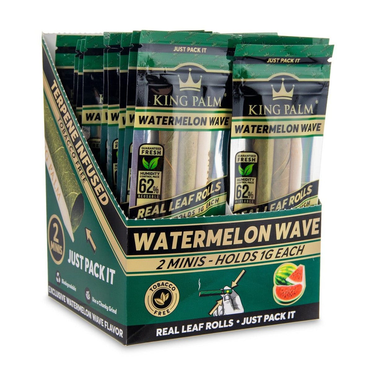 Mini Pre Rolled Cones - 2 pack - 20 units - Watermelon Wave Flavoured, showcasing the packaging and highlighting the infused watermelon essence for a flavorful smoking experience.