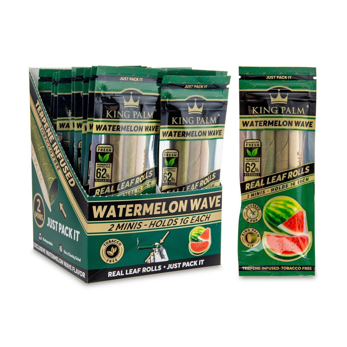 Mini Pre Rolled Cones - 2 pack - 20 units - Watermelon Wave Flavoured, packaged for easy use, featuring infusion with watermelon essence for a fruity smoking experience.